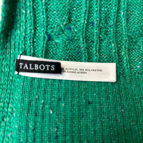 Talbots Green Cable Knit Scarf with Navy Flecks - Picture 4 of 5
